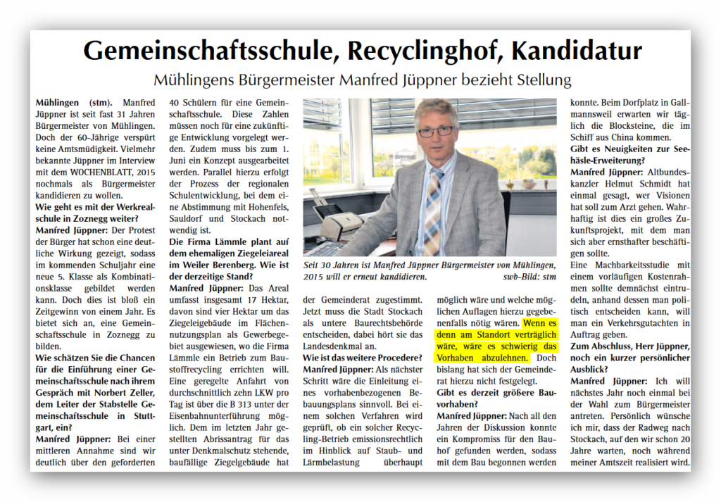 mühlingen berenberg bauschuttrecycling bürgermeister jüppner
